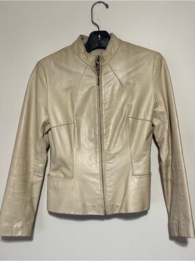 Wilsons Leather Beige Cream Leather Zip-Front Womens Jacket Medium
